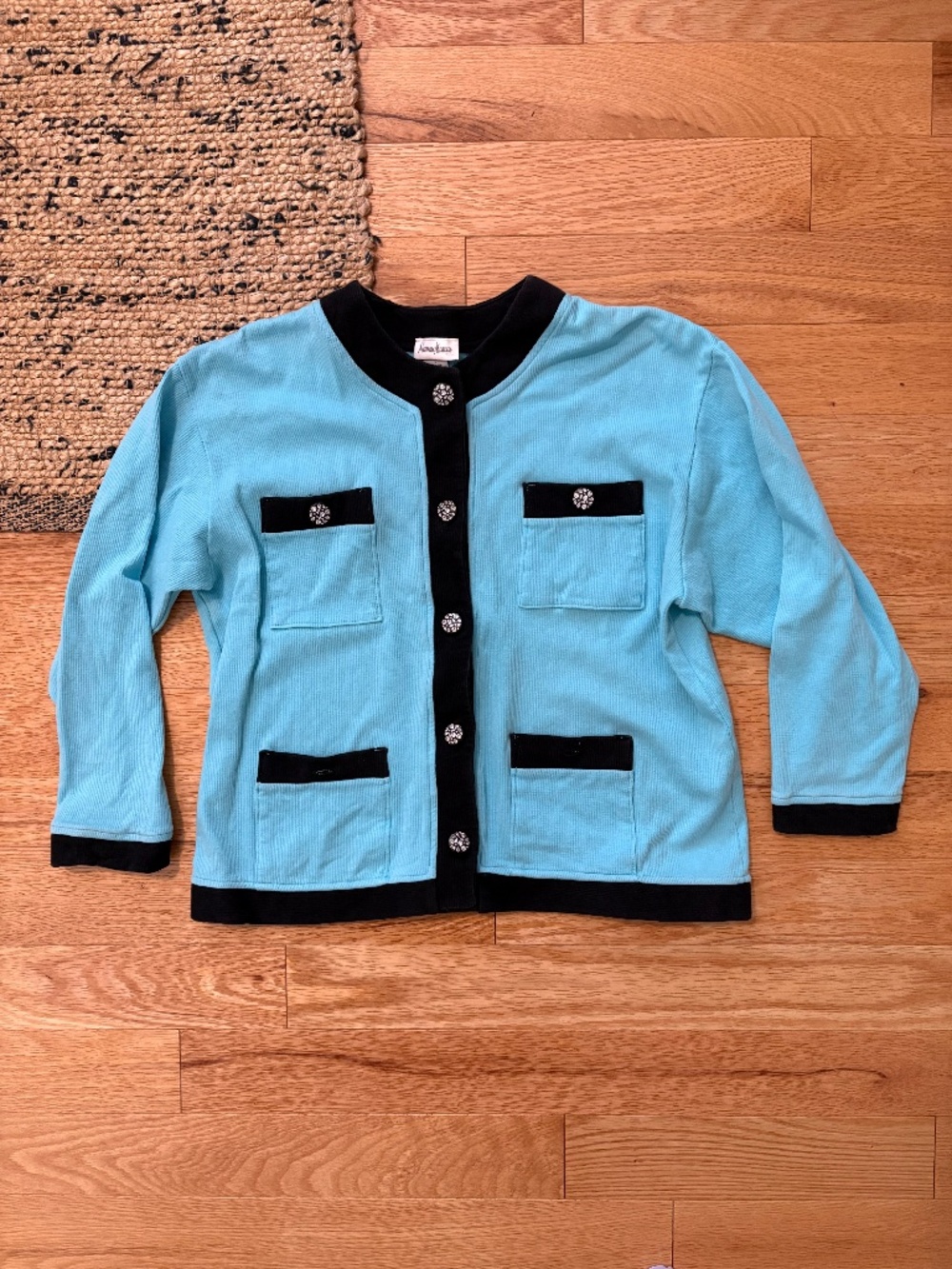 Vintage Neiman Marcus ribbed cotton aquamarine sweater jacket